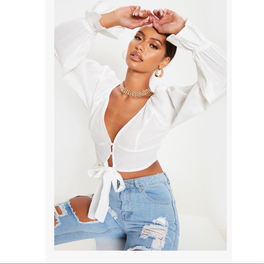 Front Tie long sleeve blouse